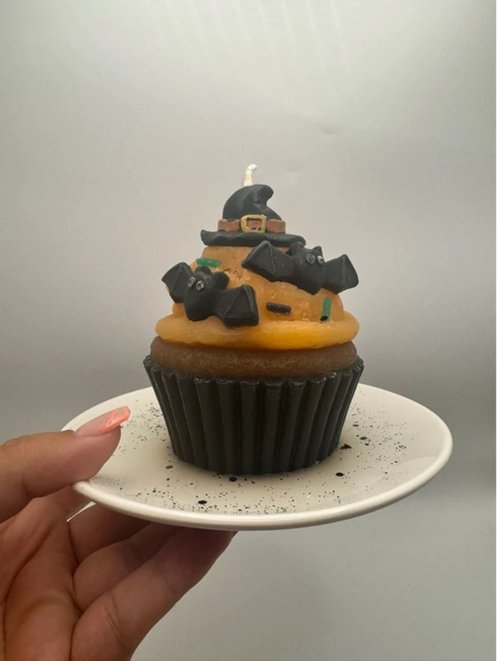 Ashland Ceramic Plate w/ Halloween Bat & Witch Hat Cupcake Scented Candle NWT